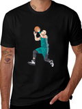 Basketball Player Graphic Tee - Black Cotton Blend