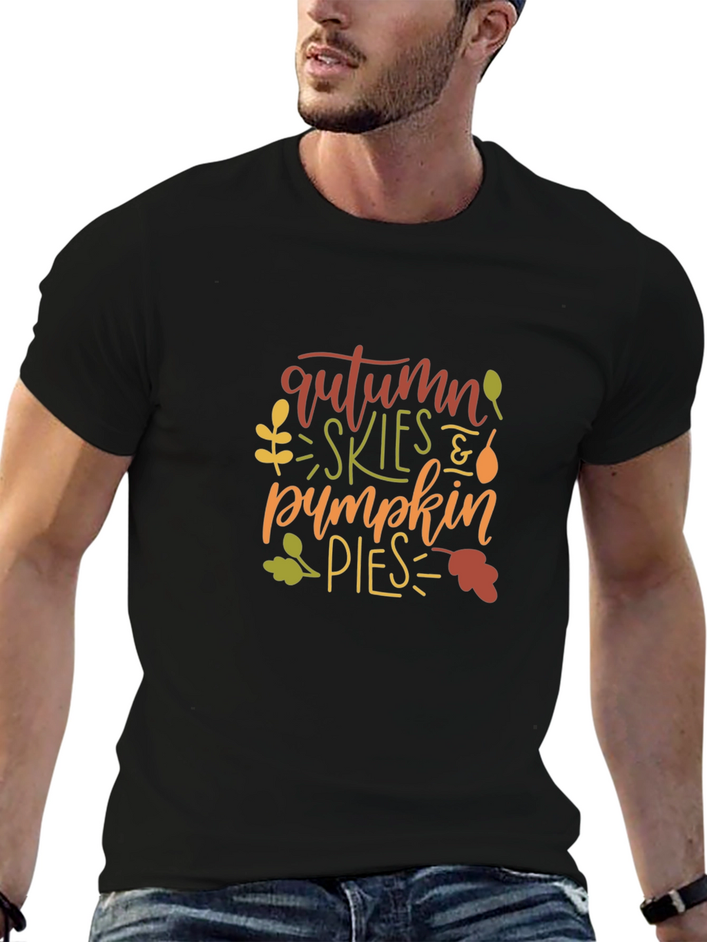 Autumn Skies & Pumpkin Pies Black T-Shirt