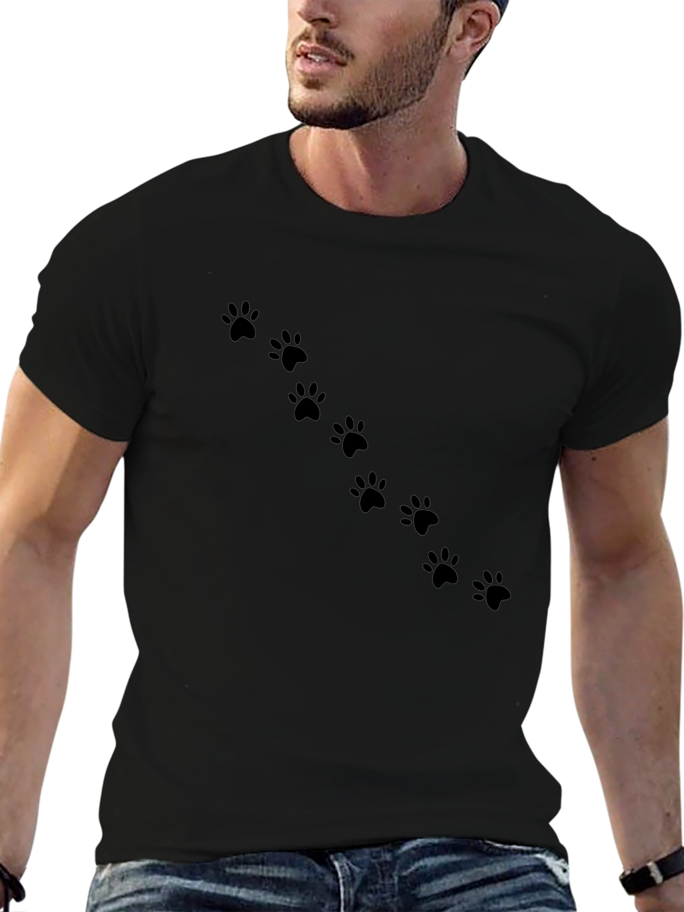 Paw Print Trail T-Shirt - Casual Black Tee