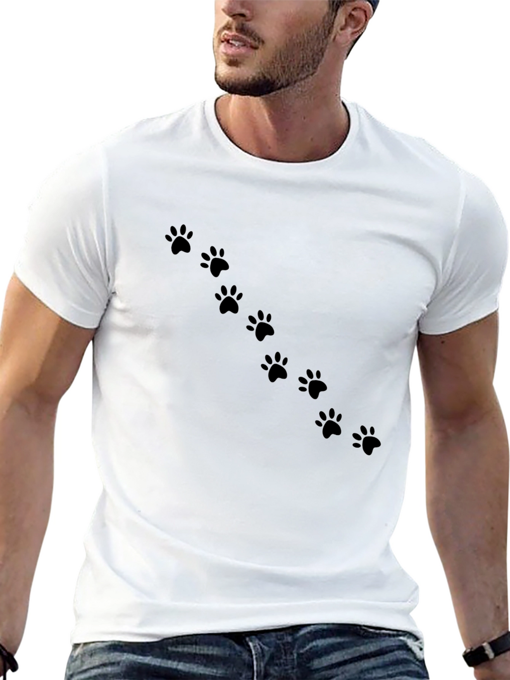 Paw Print Trail T-Shirt - Casual Black Tee