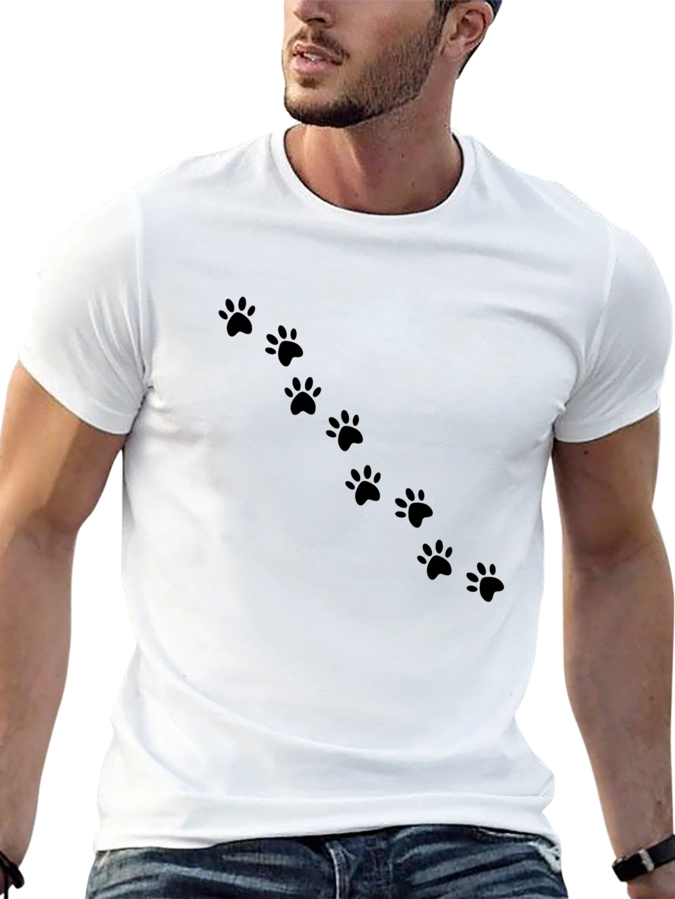 Paw Print Trail T-Shirt - Casual Black Tee