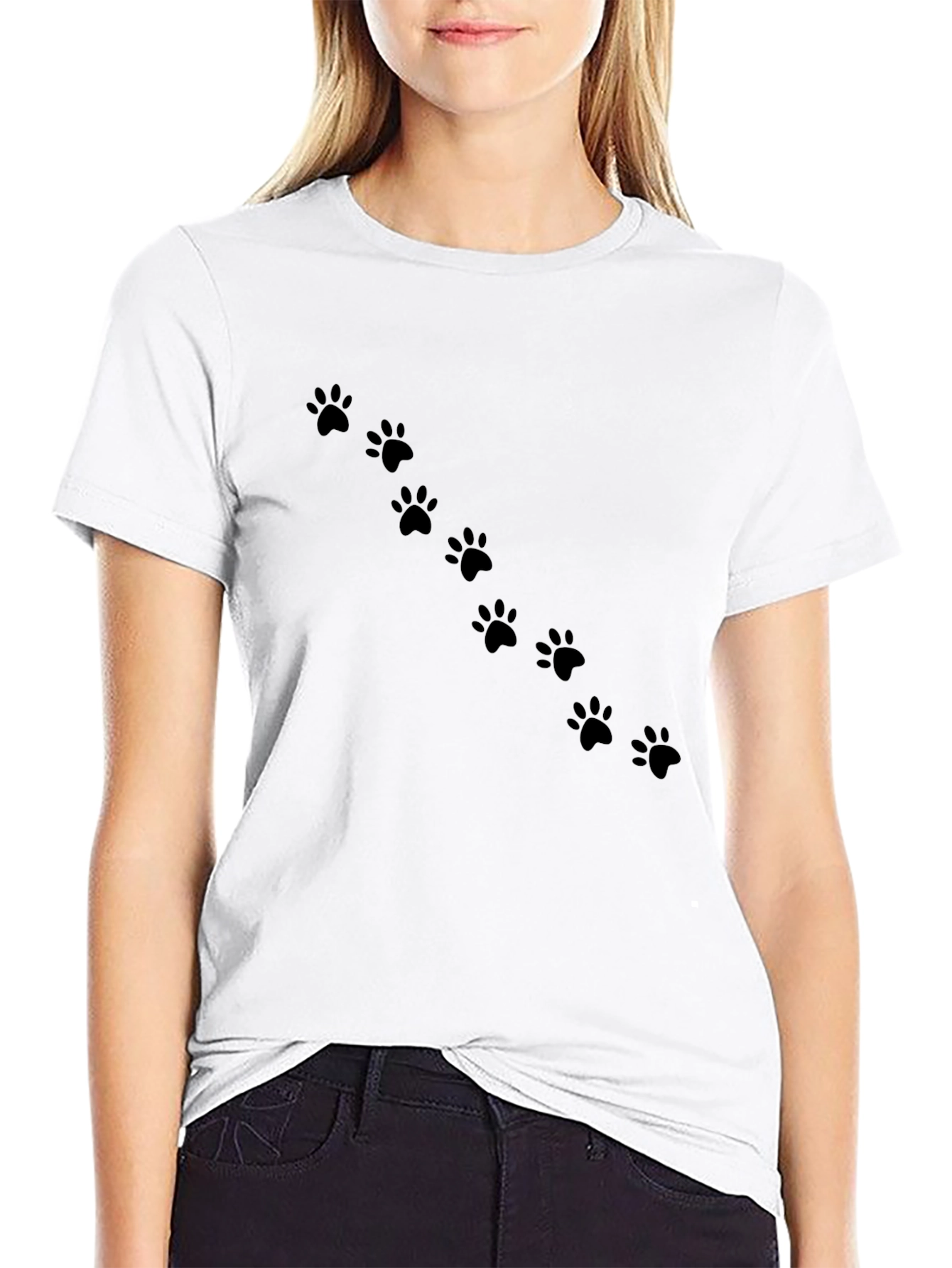 Paw Print Trail T-Shirt - Casual Black Tee