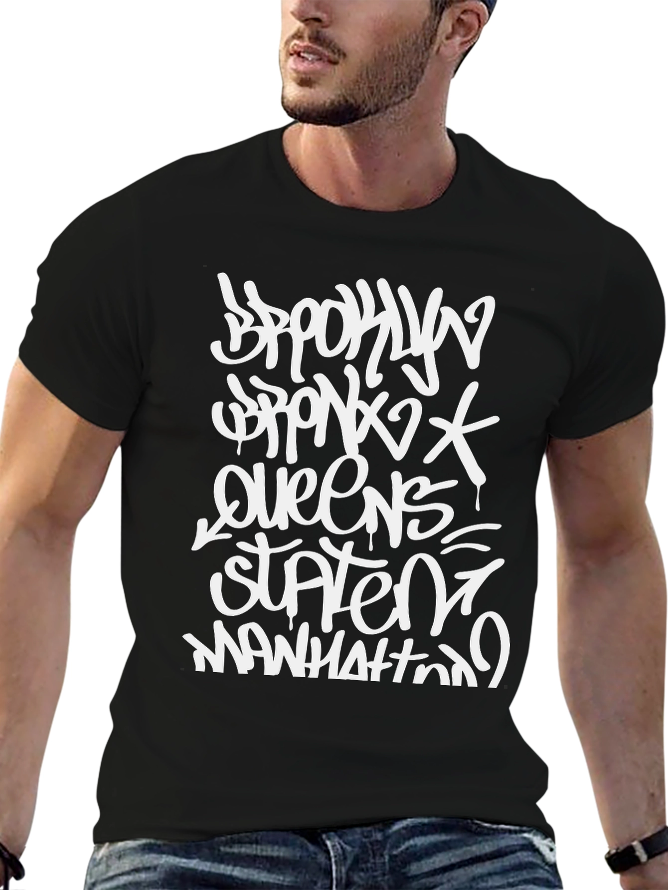 NYC Boroughs Graffiti Style Black T-Shirt