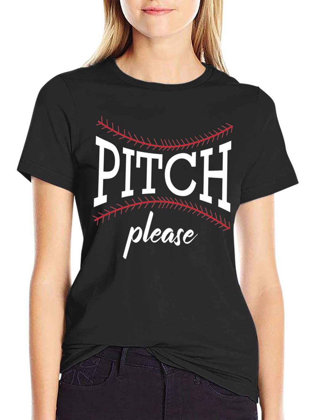 Pitch Please Baseball Graphic Tee - Black