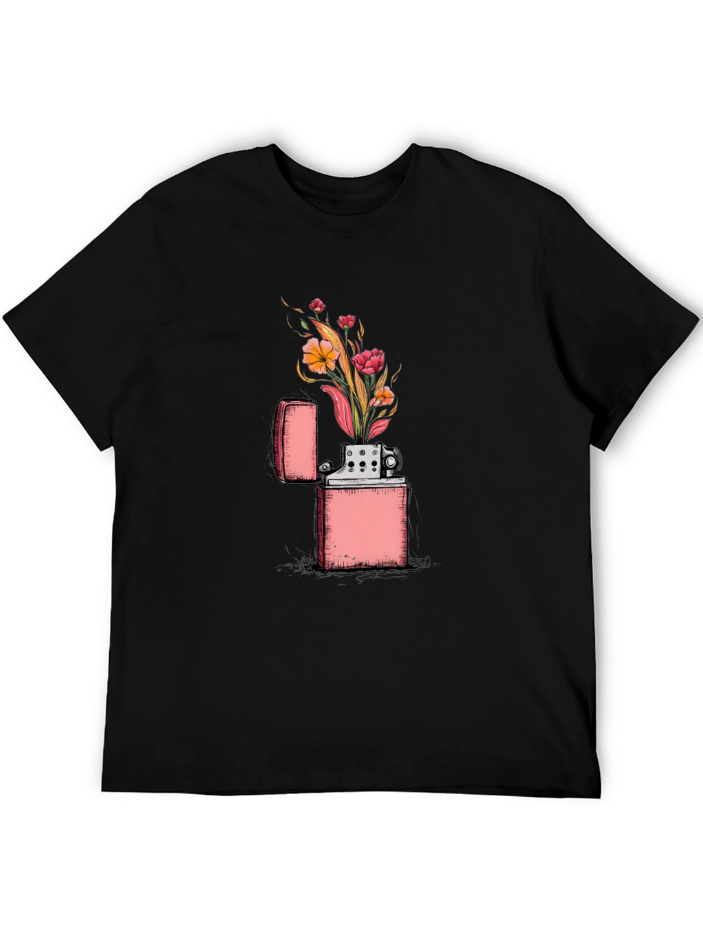 Floral Zippo Graphic Tee - Unique Lighter Design