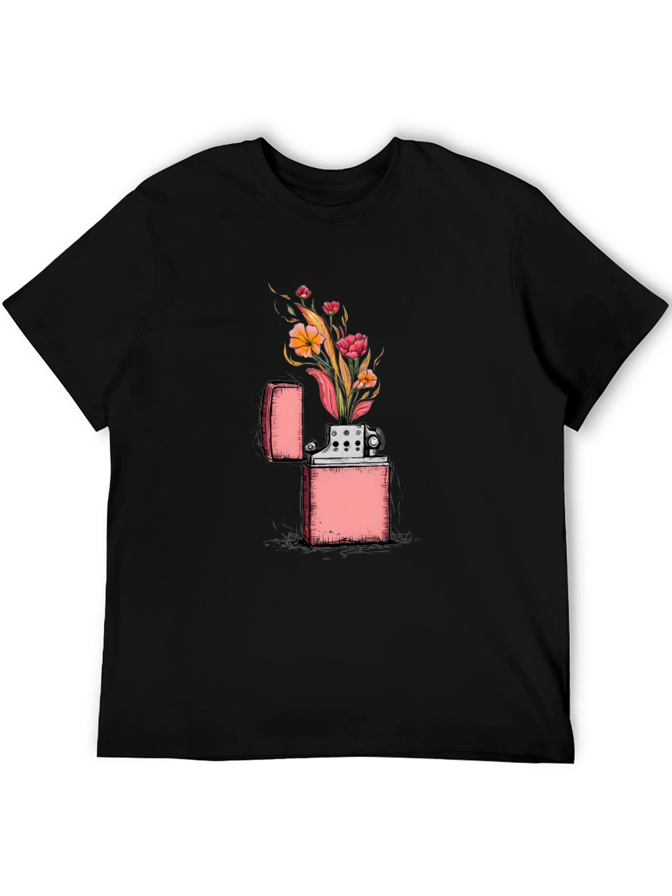 Floral Zippo Graphic Tee - Unique Lighter Design
