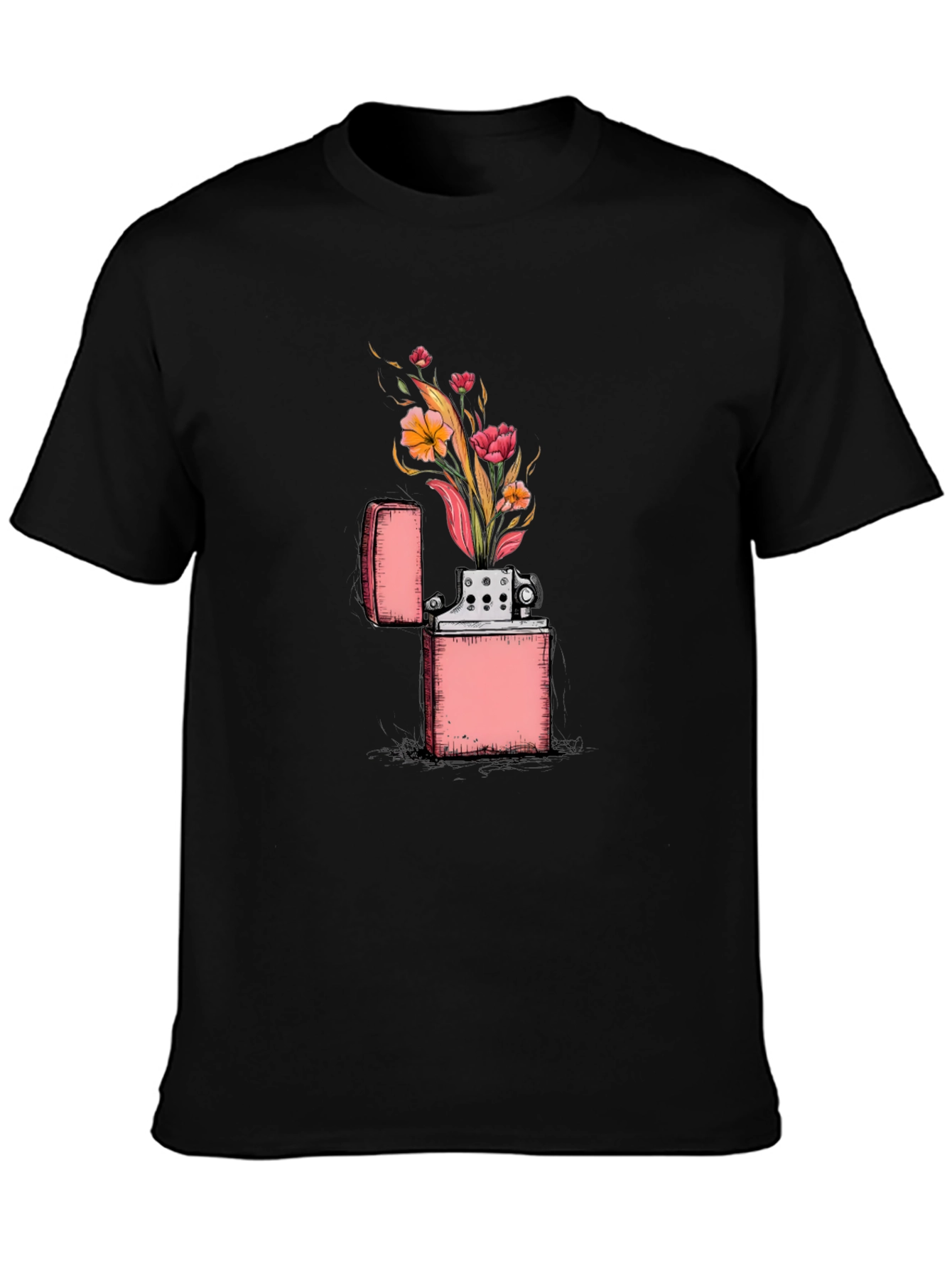 Floral Zippo Graphic Tee - Unique Lighter Design