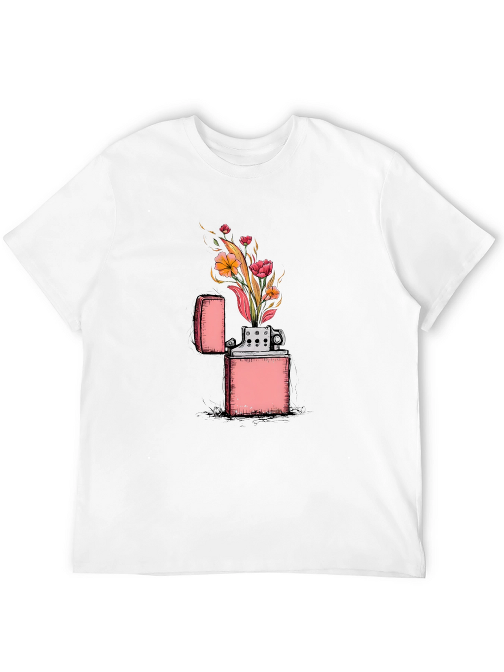 Floral Zippo Graphic Tee - Unique Lighter Design