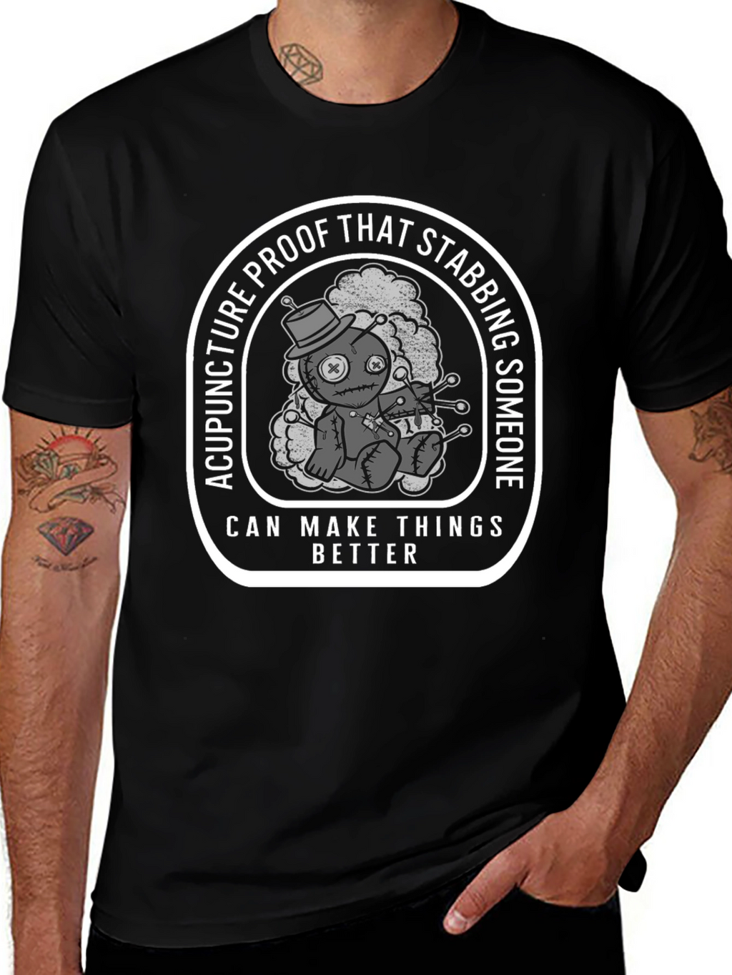 Acupuncture Proof Stabbing Voodoo Doll Graphic Tee