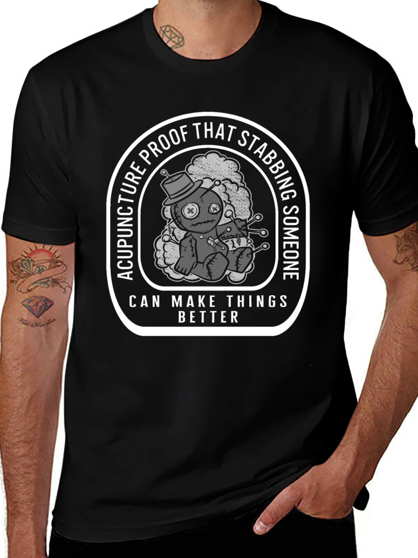 Acupuncture Proof Stabbing Voodoo Doll Graphic Tee