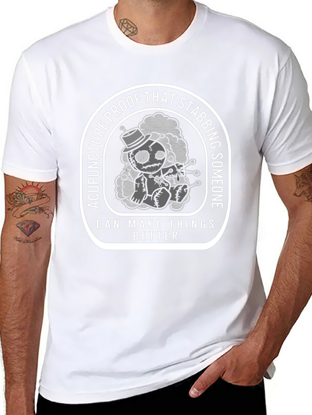 Acupuncture Proof Stabbing Voodoo Doll Graphic Tee