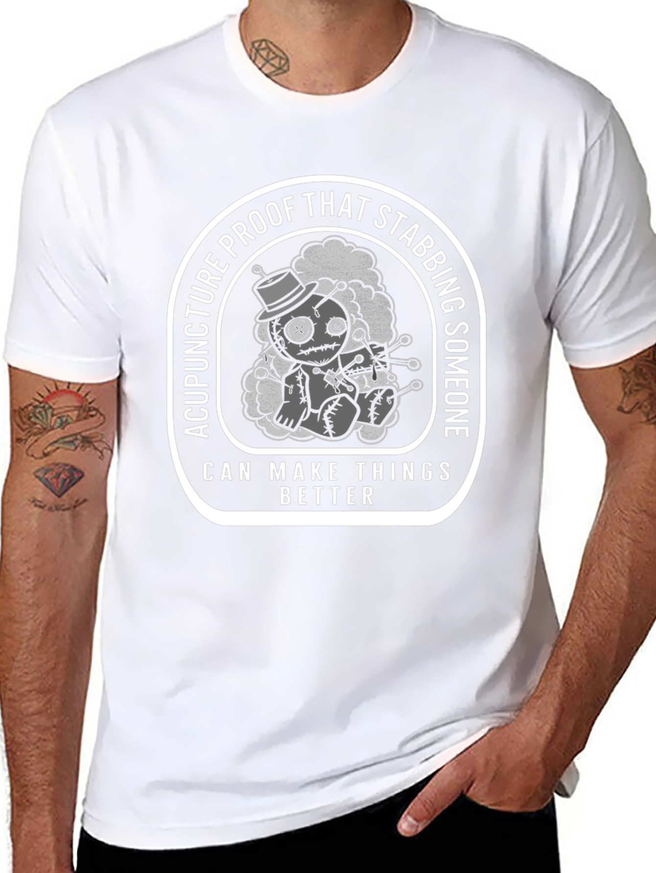 Acupuncture Proof Stabbing Voodoo Doll Graphic Tee