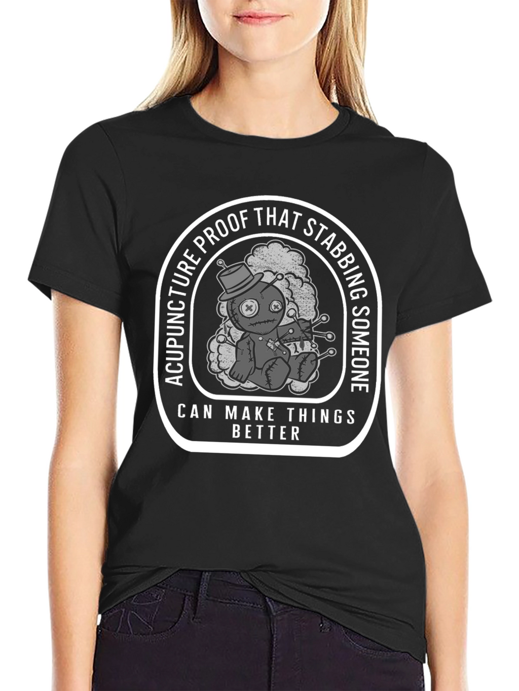 Acupuncture Proof Stabbing Voodoo Doll Graphic Tee