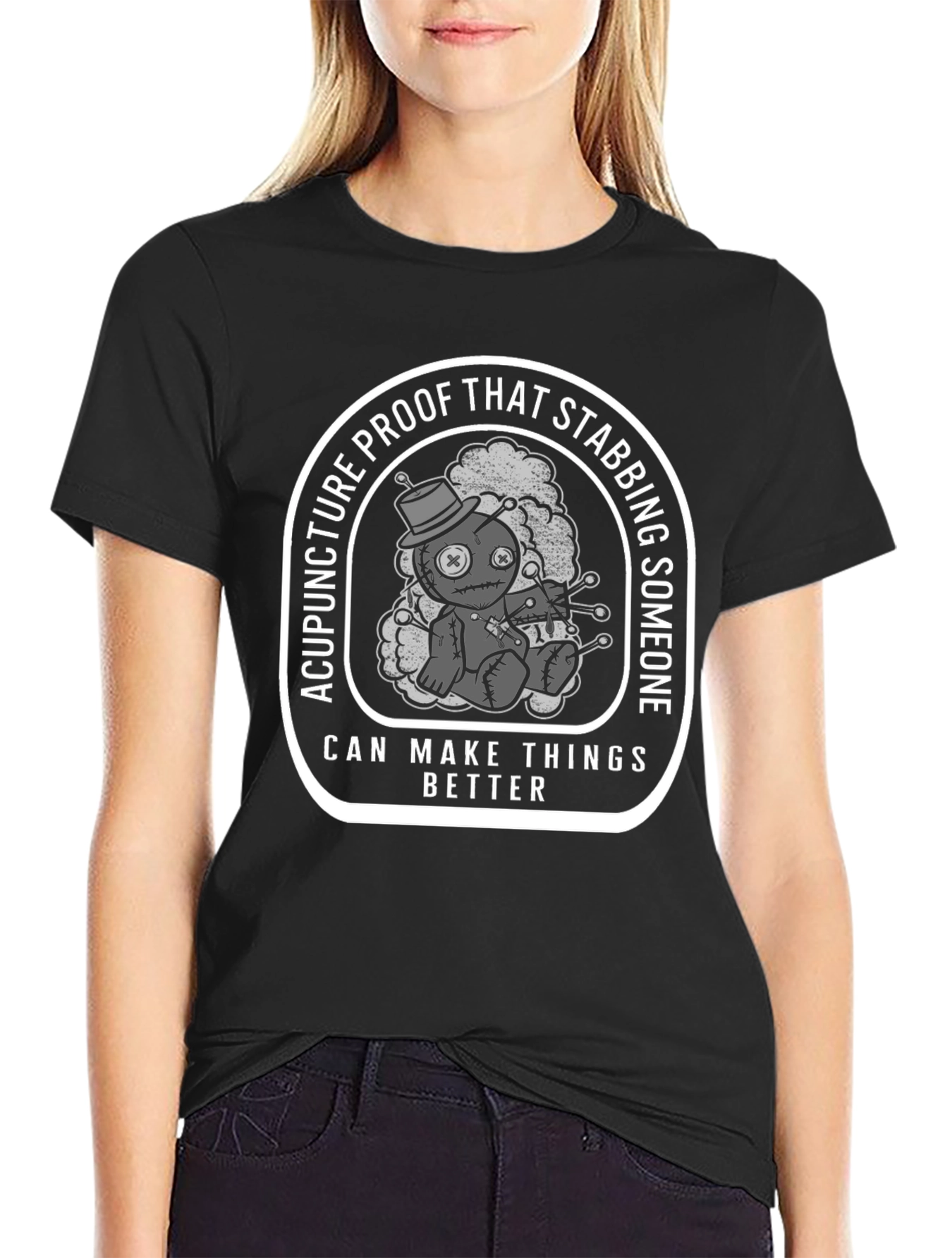Acupuncture Proof Stabbing Voodoo Doll Graphic Tee