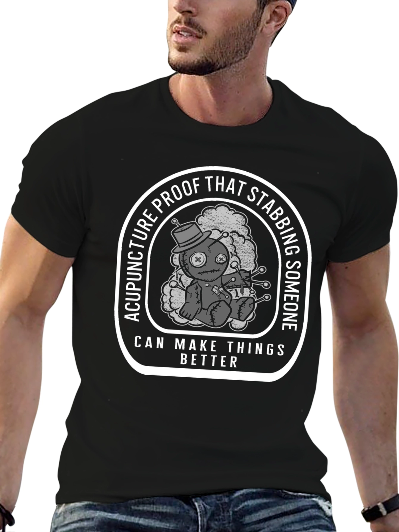 Acupuncture Proof Stabbing Voodoo Doll Graphic Tee