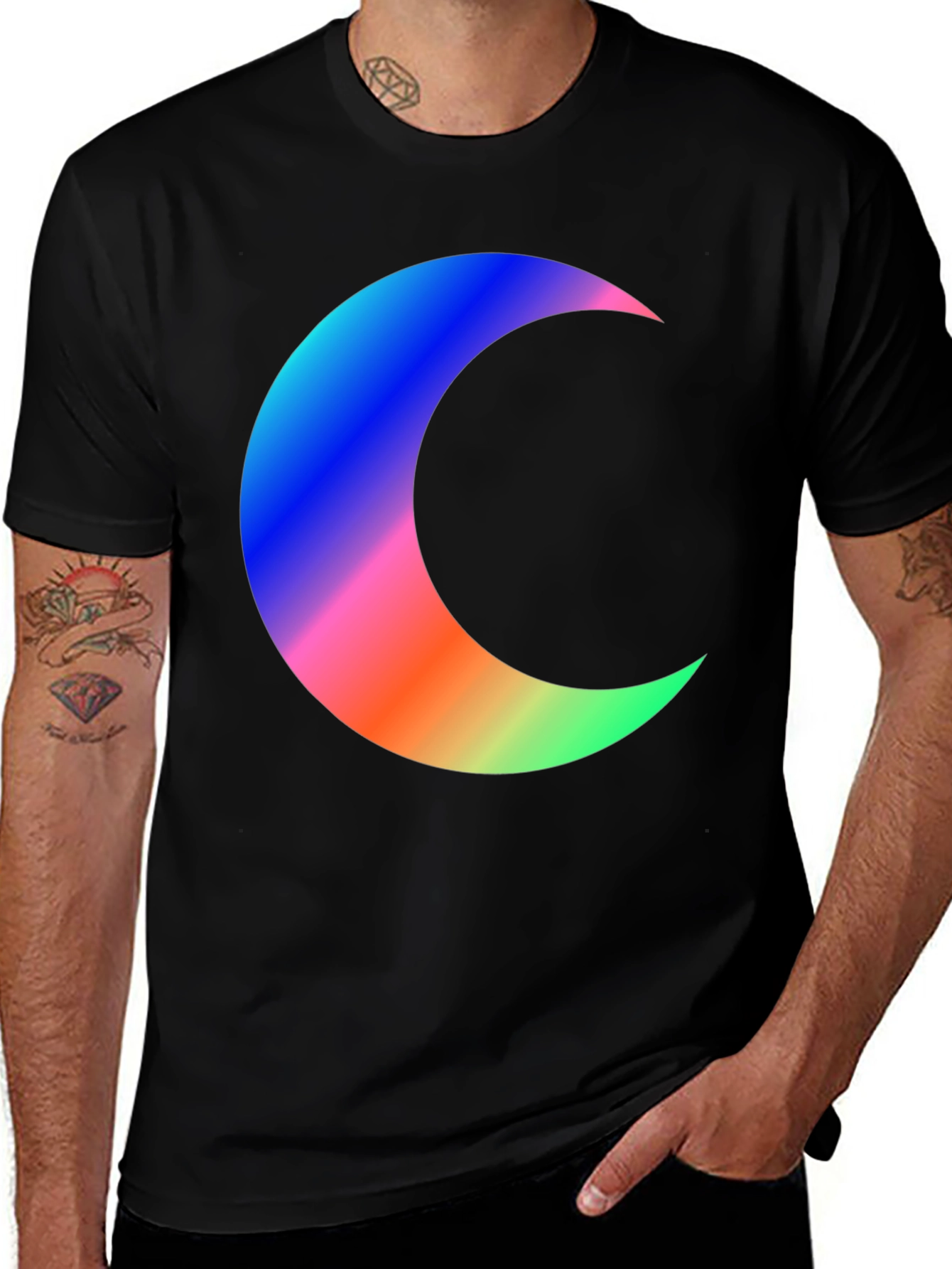 Crescent Moon Graphic Tee - Black Cotton T-Shirt