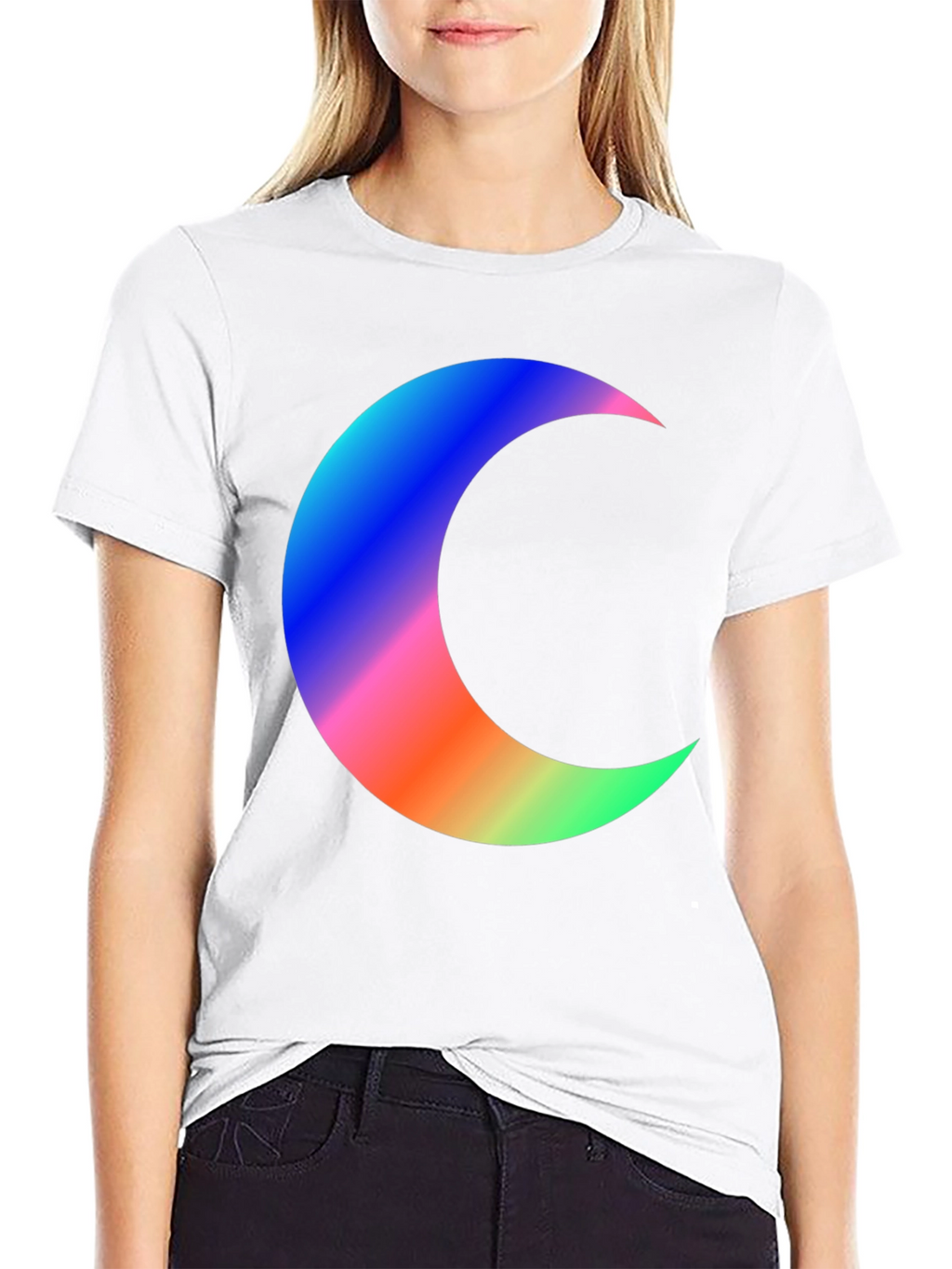 Crescent Moon Graphic Tee - Black Cotton T-Shirt