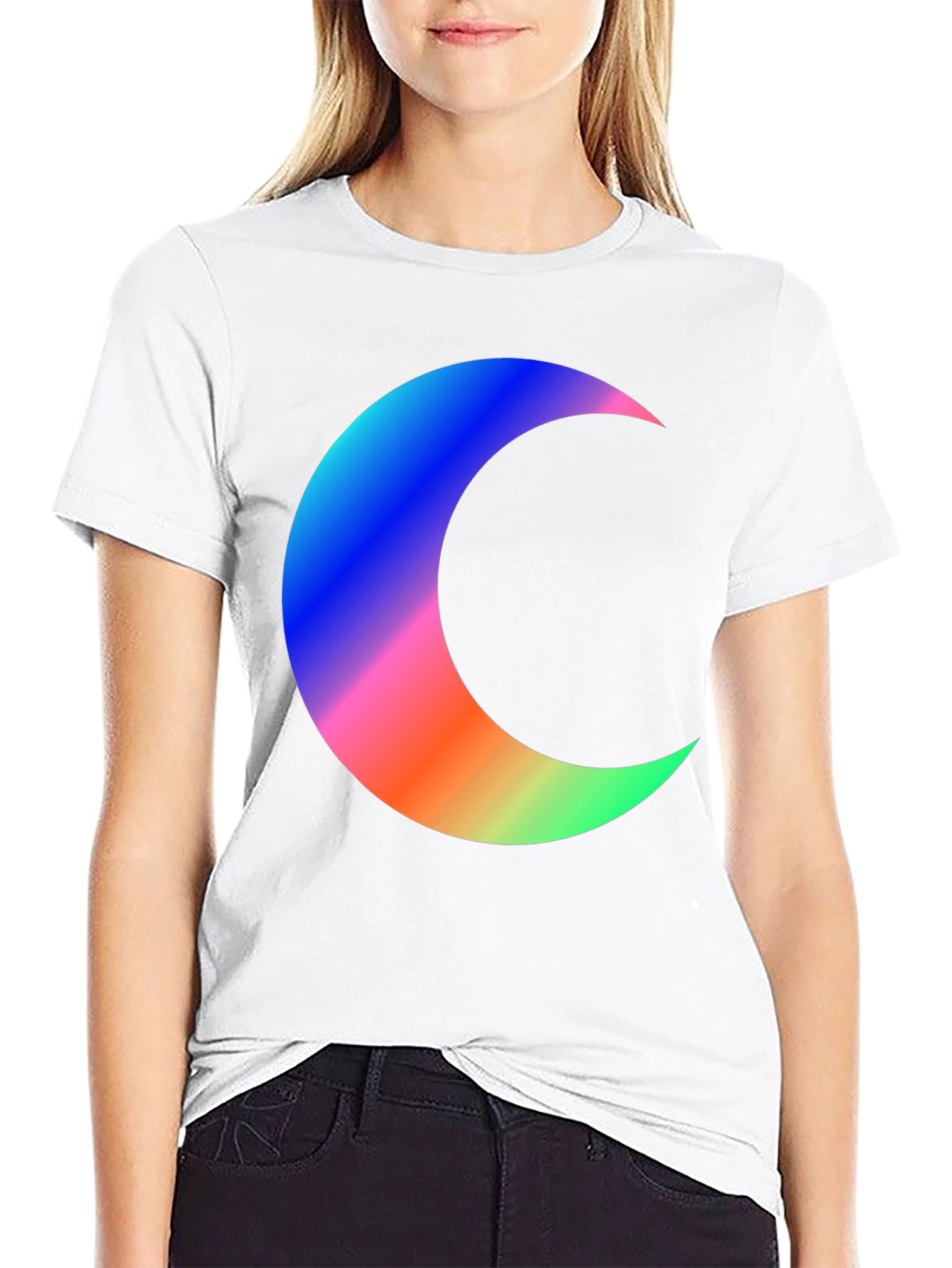 Crescent Moon Graphic Tee - Black Cotton T-Shirt