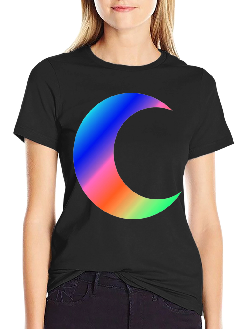 Crescent Moon Graphic Tee - Black Cotton T-Shirt