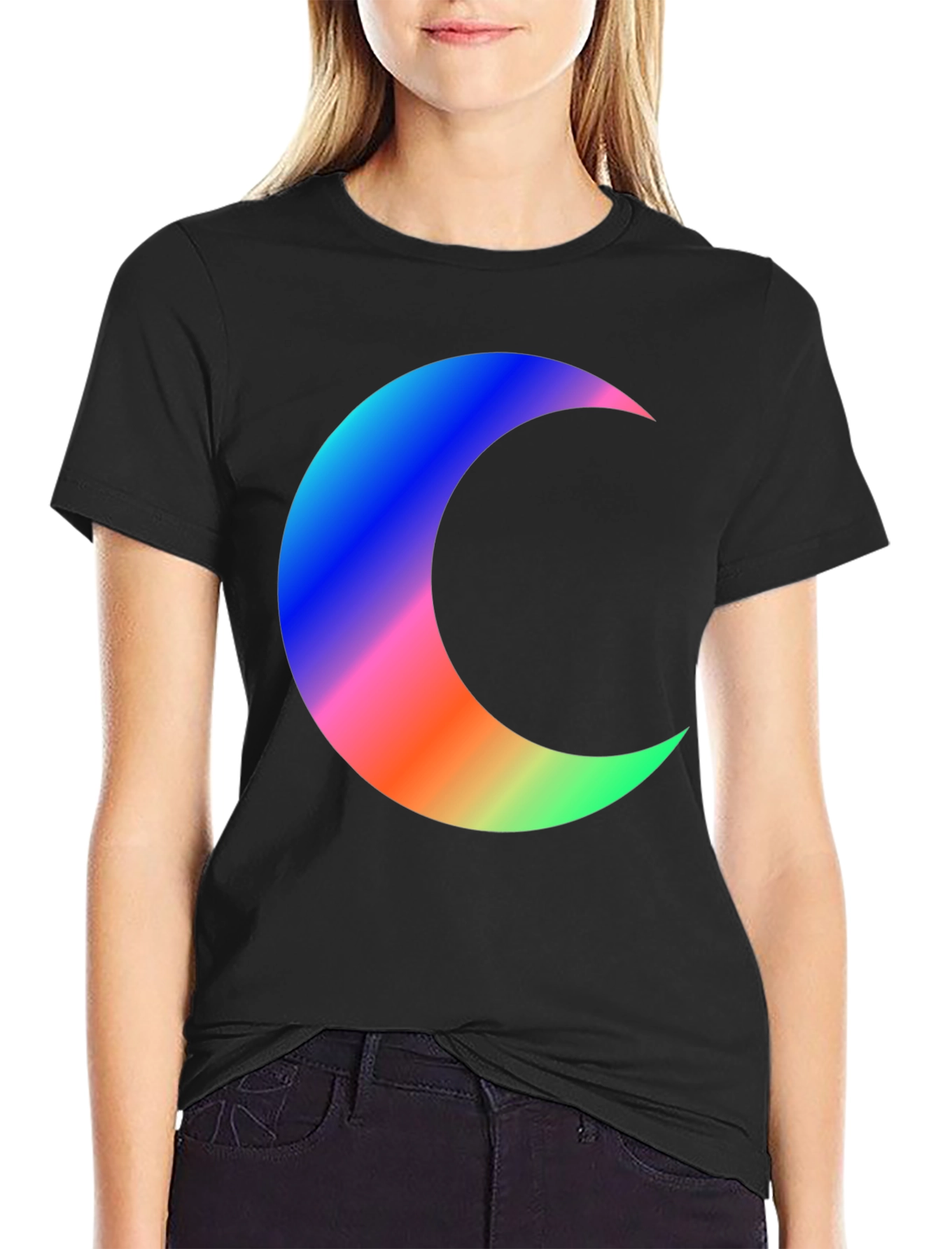 Crescent Moon Graphic Tee - Black Cotton T-Shirt