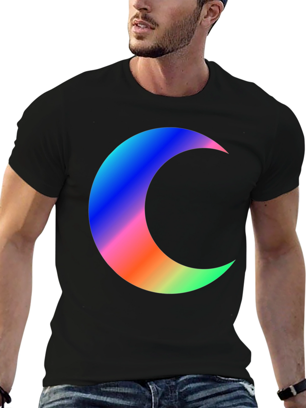 Crescent Moon Graphic Tee - Black Cotton T-Shirt