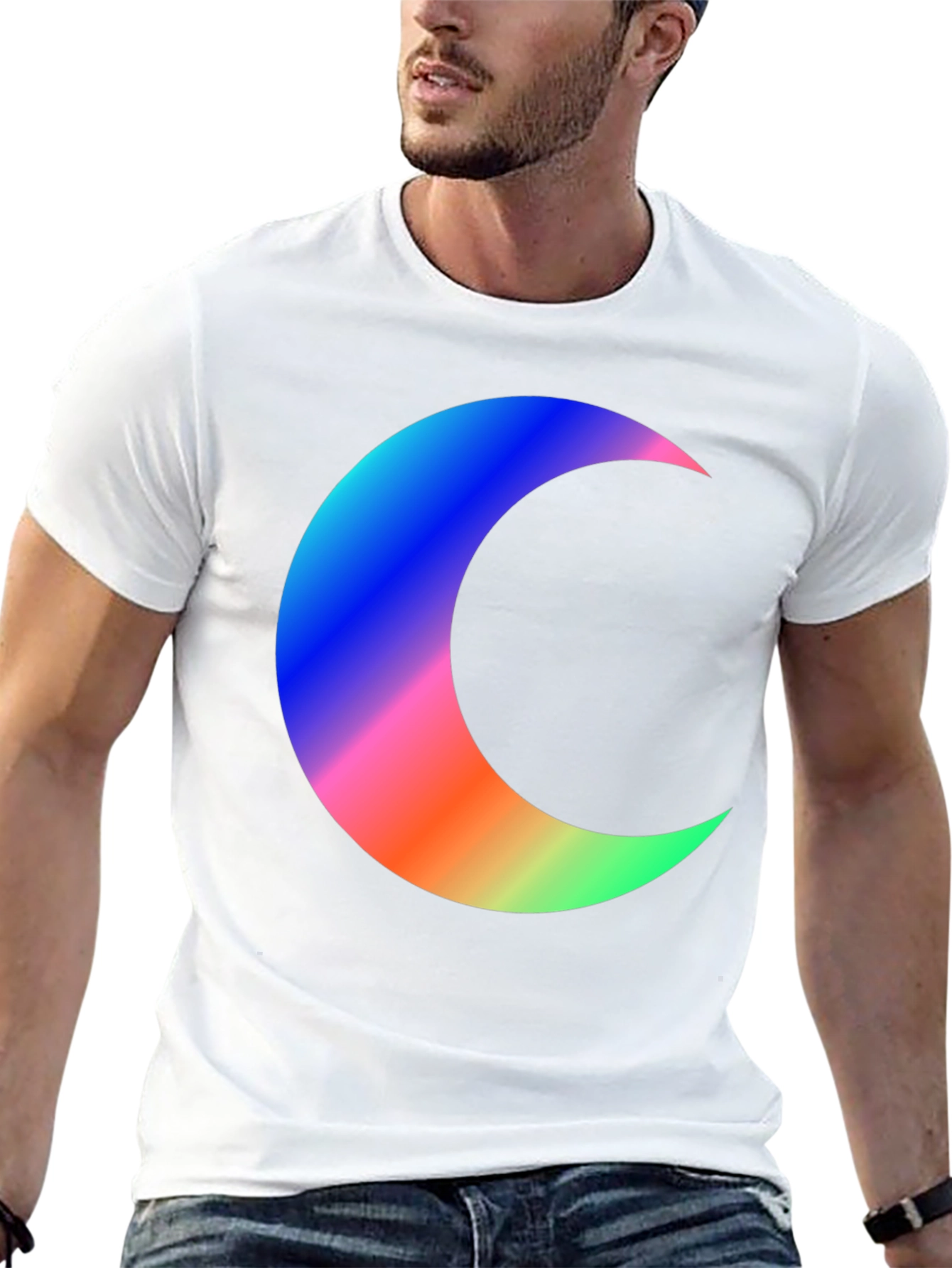 Crescent Moon Graphic Tee - Black Cotton T-Shirt