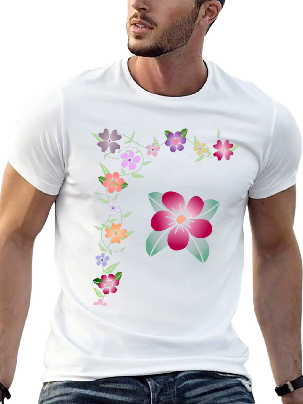 Floral Graphic Tee - Stylish Mens Black T-Shirt