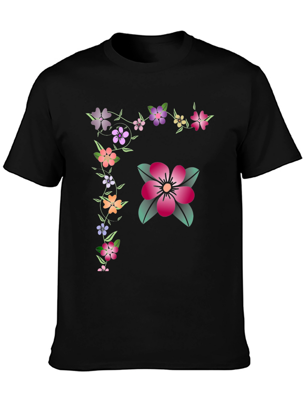 Floral Graphic Tee - Stylish Mens Black T-Shirt