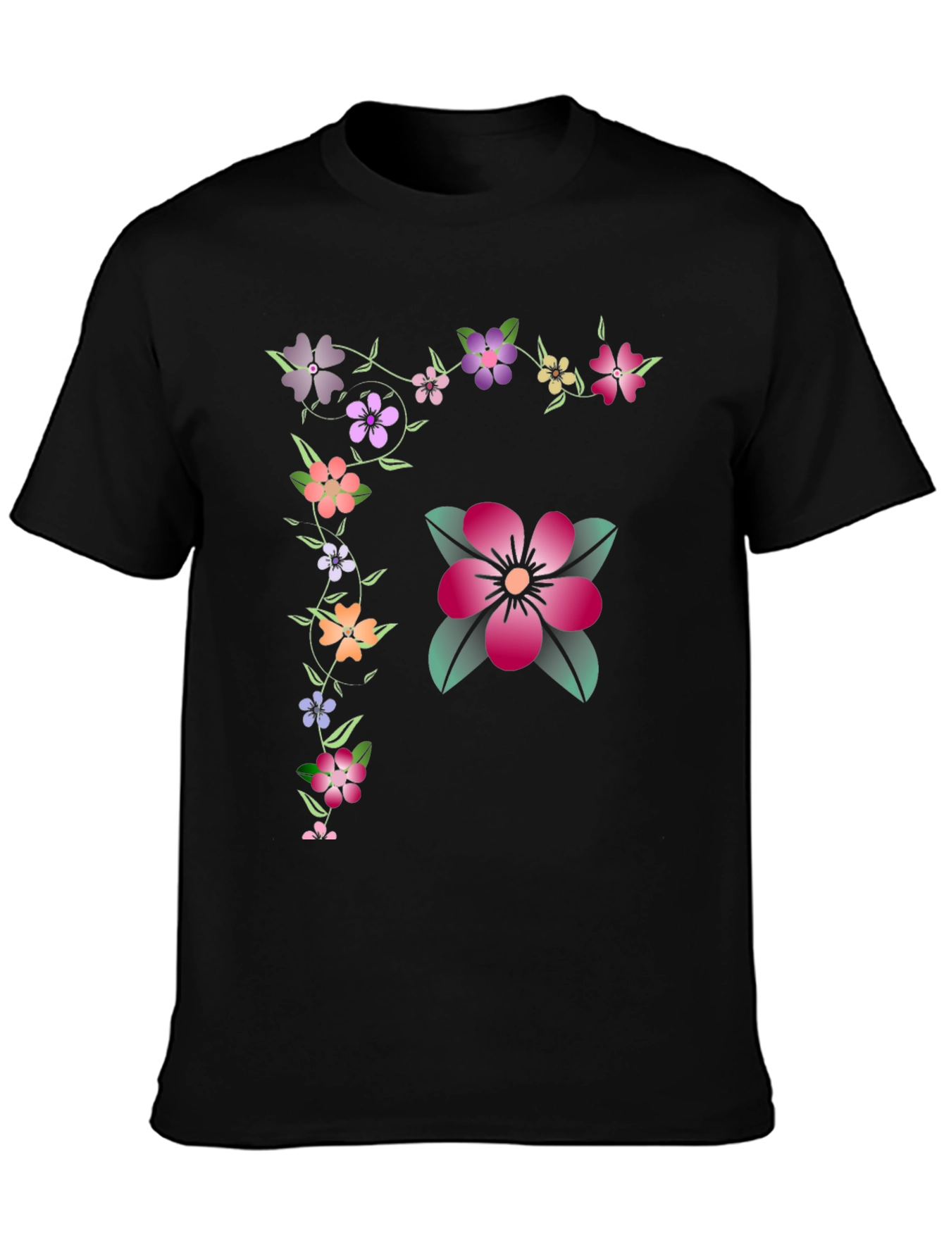 Floral Graphic Tee - Stylish Mens Black T-Shirt