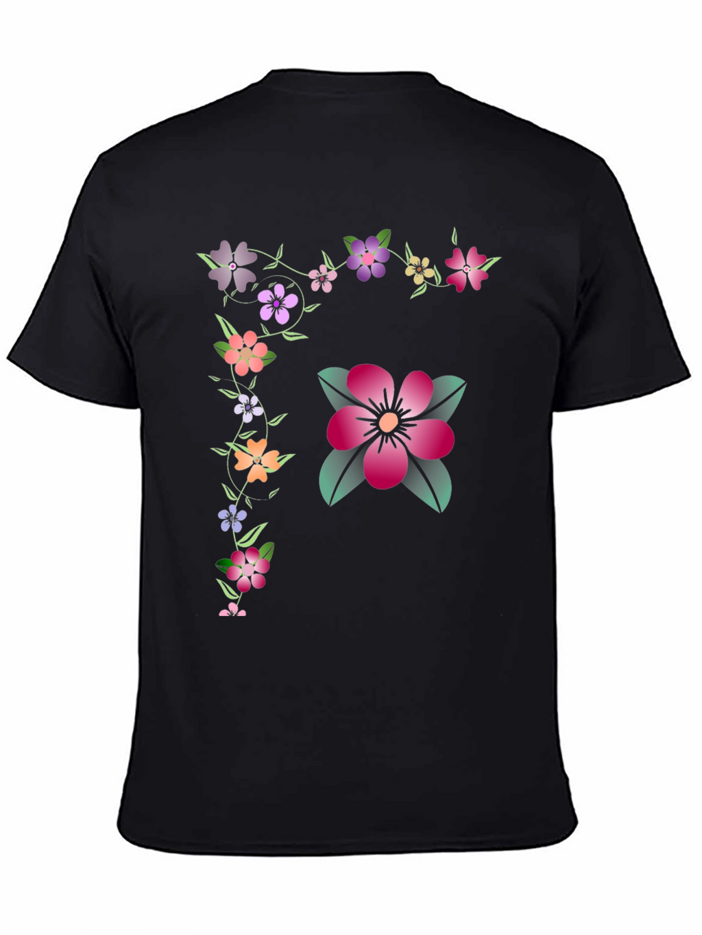 Floral Graphic Tee - Stylish Mens Black T-Shirt