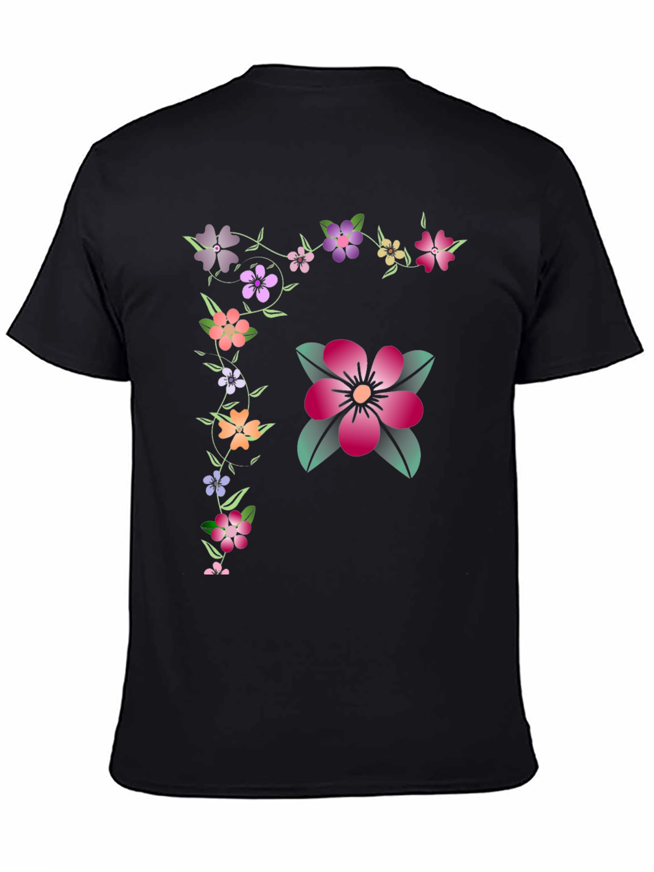 Floral Graphic Tee - Stylish Mens Black T-Shirt