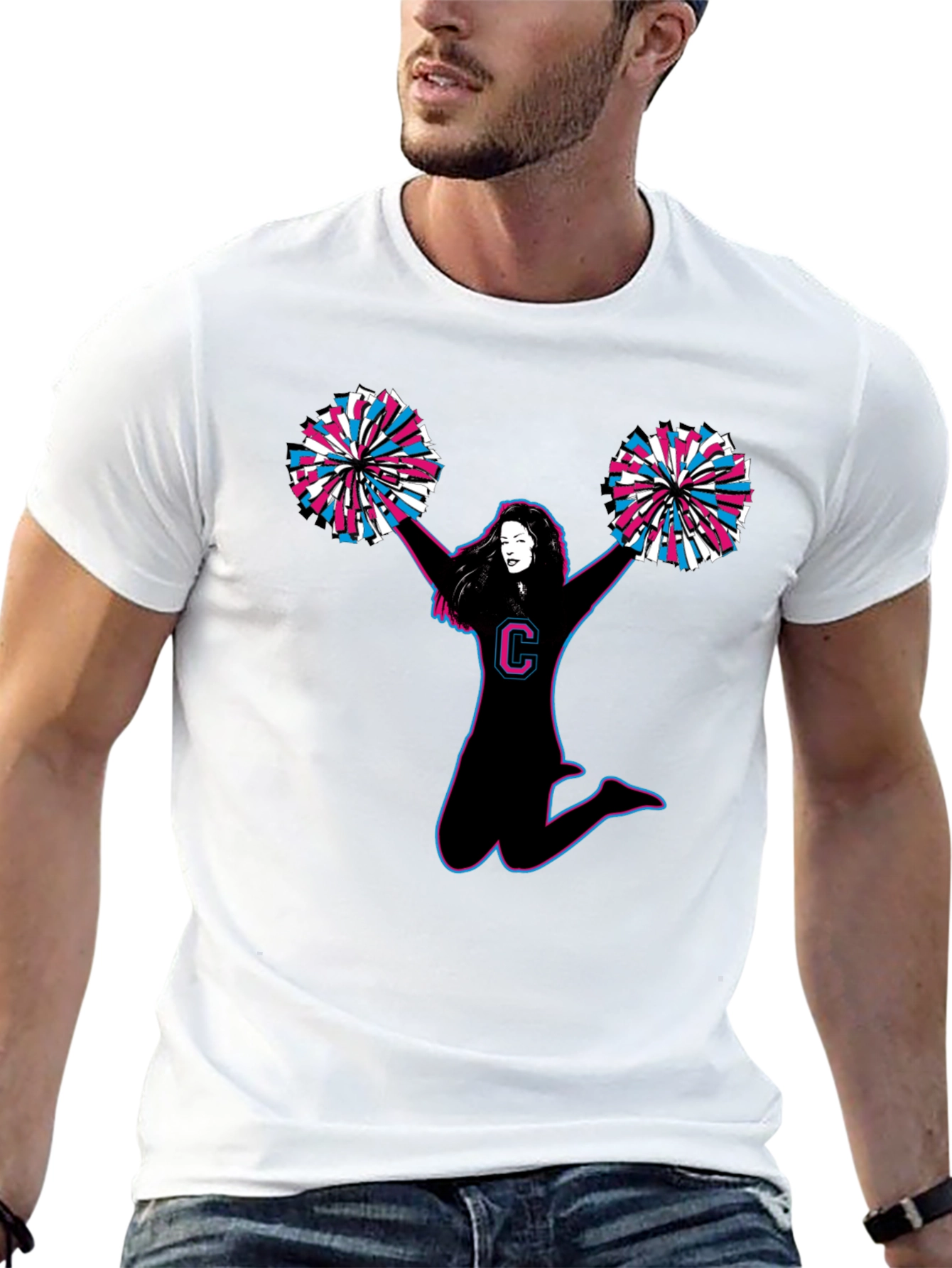 Cheerleader Graphic Tee - Black Cotton T-Shirt