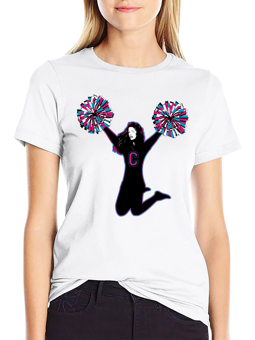 Cheerleader Graphic Tee - Black Cotton T-Shirt