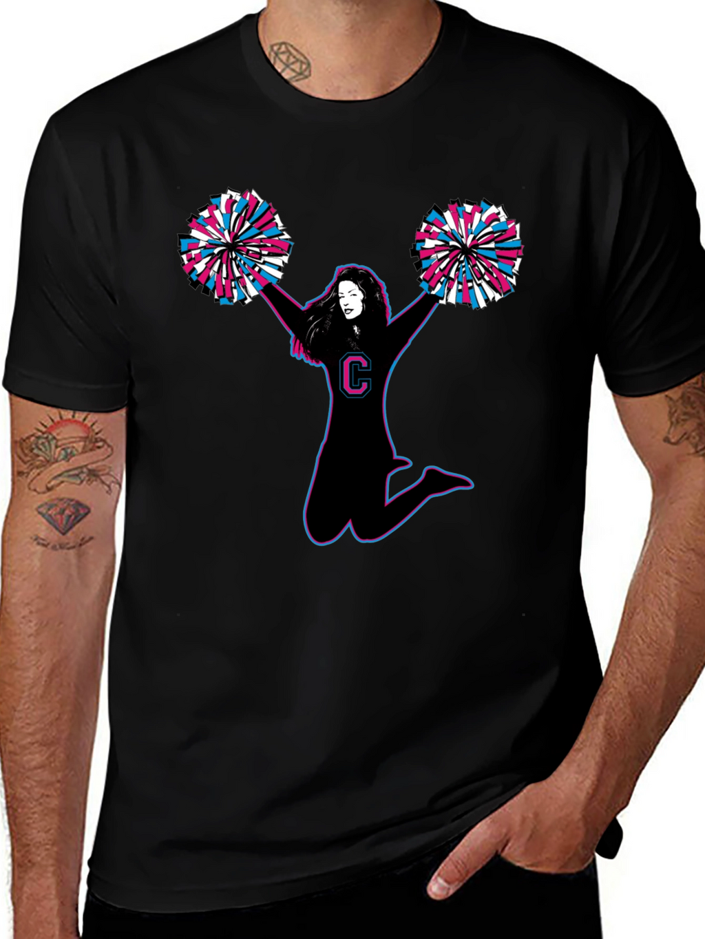 Cheerleader Graphic Tee - Black Cotton T-Shirt