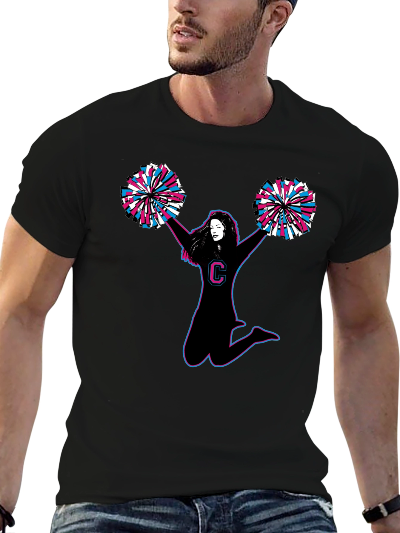 Cheerleader Graphic Tee - Black Cotton T-Shirt