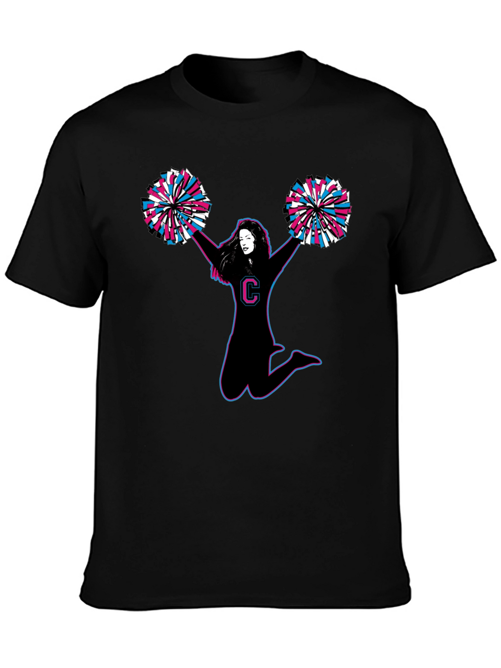 Cheerleader Graphic Tee - Black Cotton T-Shirt