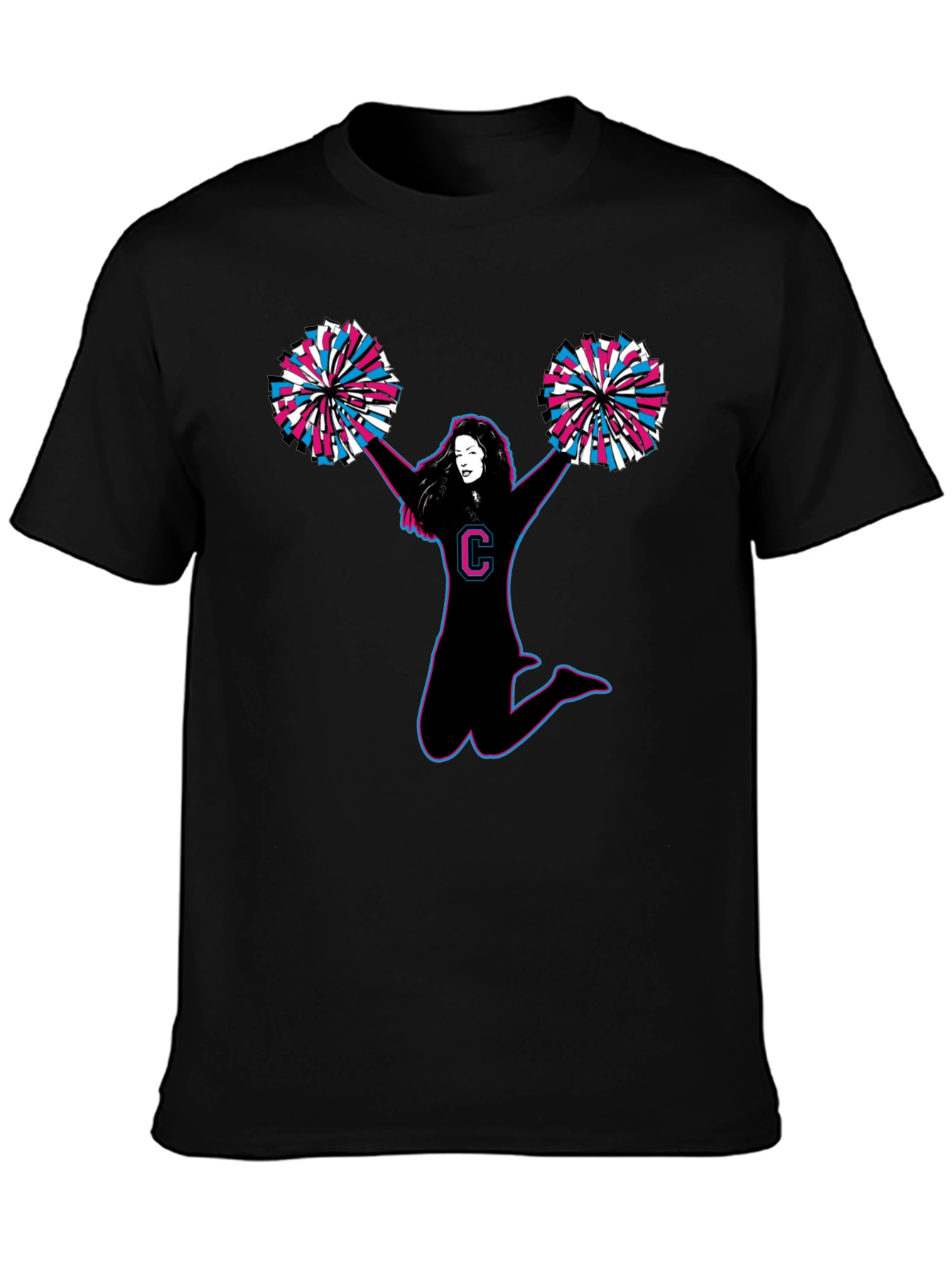 Cheerleader Graphic Tee - Black Cotton T-Shirt