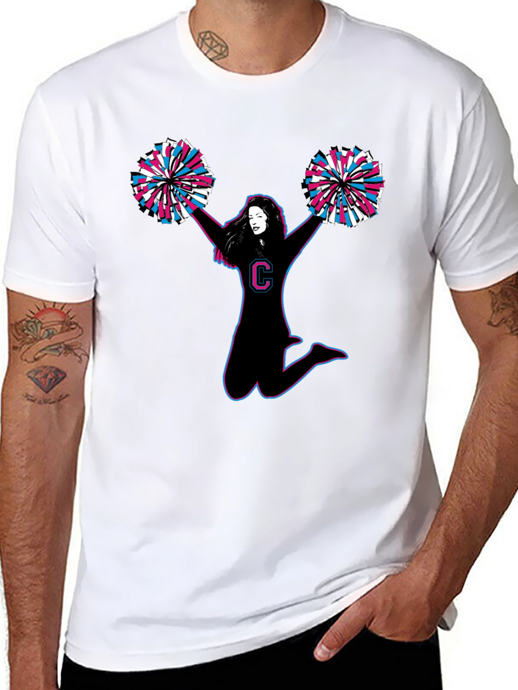 Cheerleader Graphic Tee - Black Cotton T-Shirt