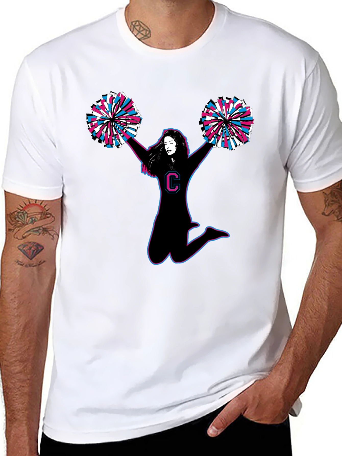 Cheerleader Graphic Tee - Black Cotton T-Shirt