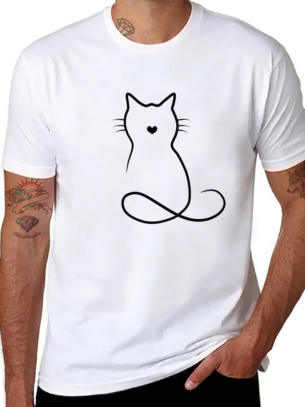 Minimalist Cat Heart T-Shirt - Black