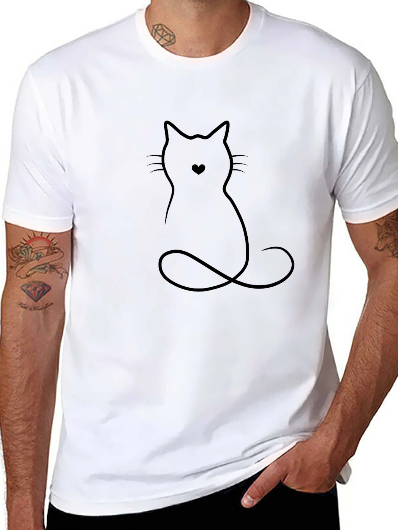 Minimalist Cat Heart T-Shirt - Black