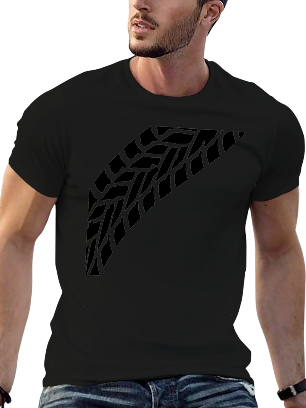 Tire Tread Graphic Tee - Black Crew Neck