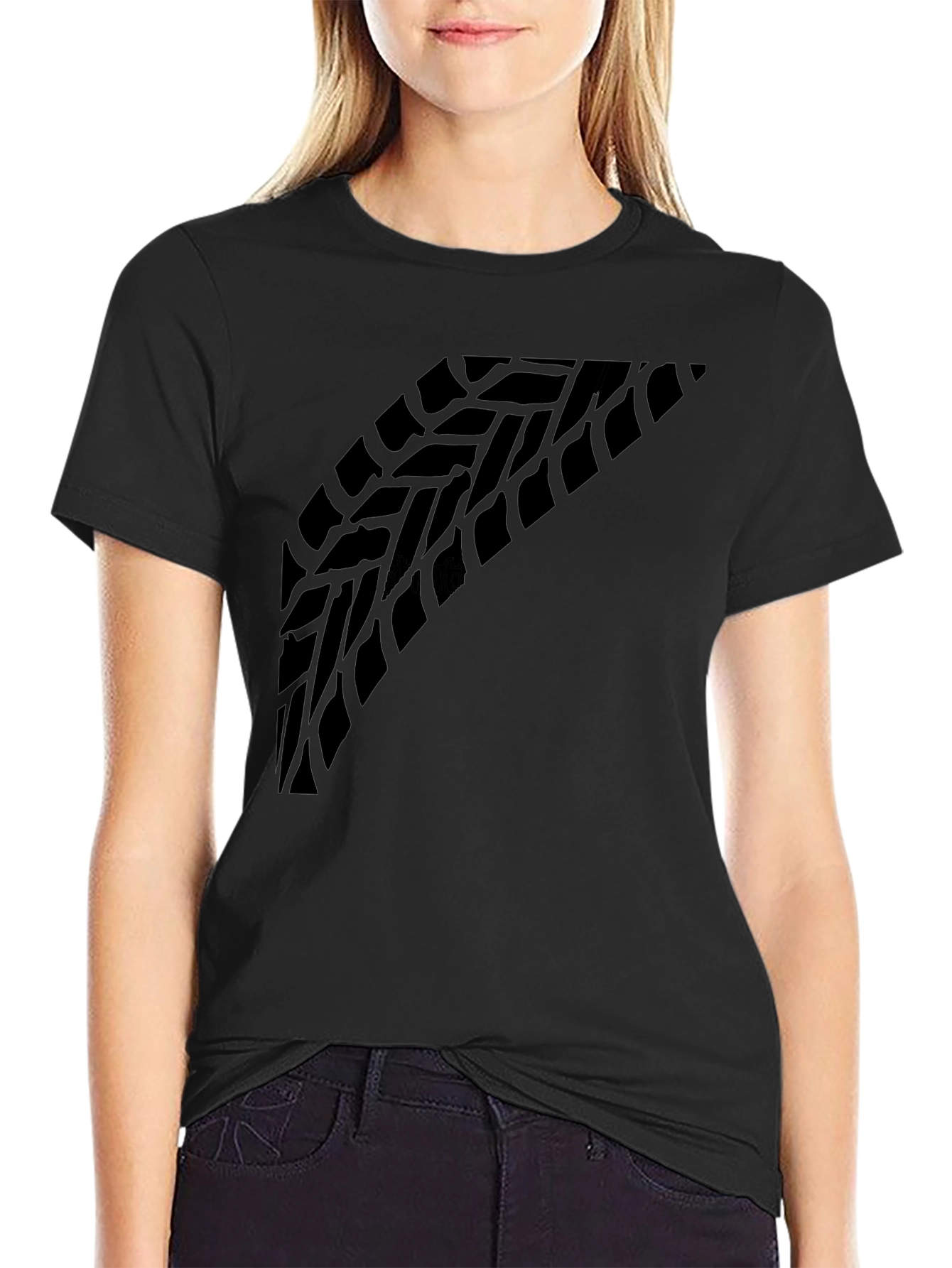 Tire Tread Graphic Tee - Black Crew Neck