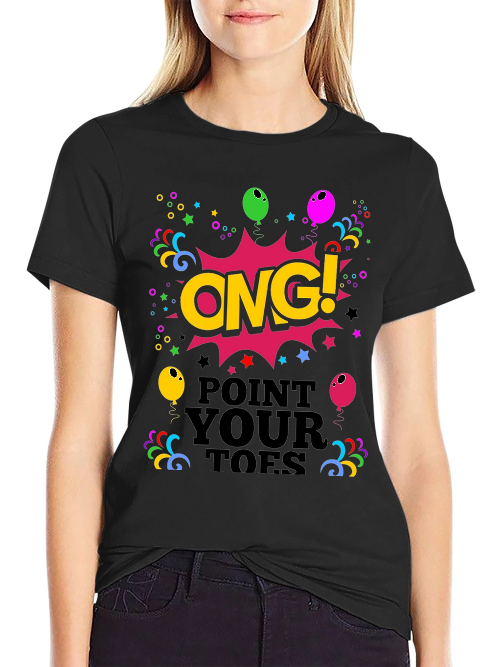 ONG! Point Your Toes Black Graphic Tee