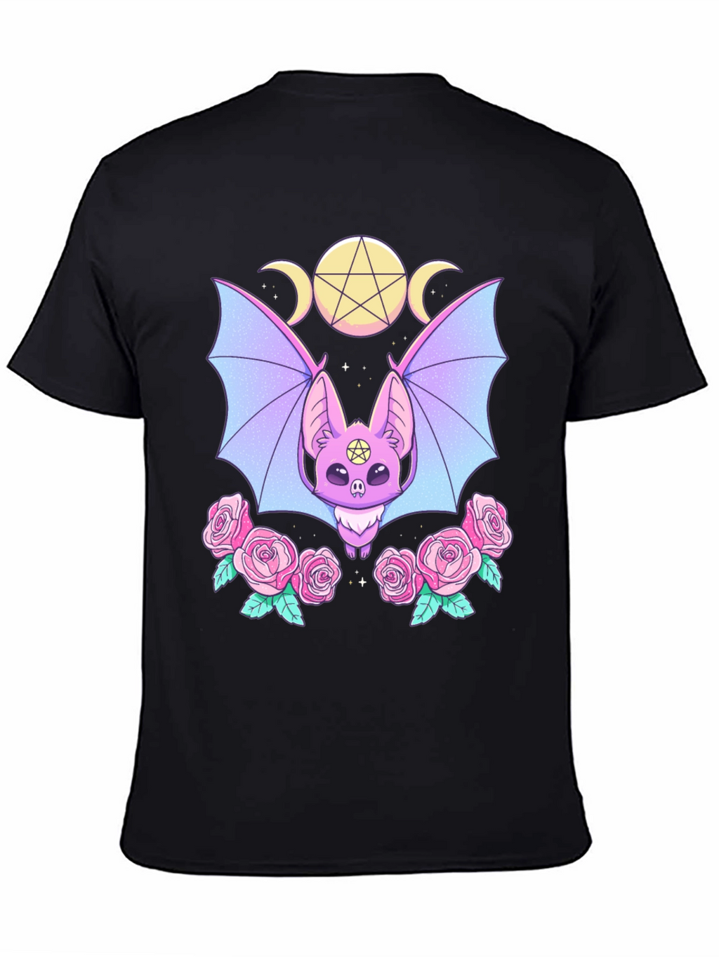 Pastel Goth Bat & Roses Graphic Tee