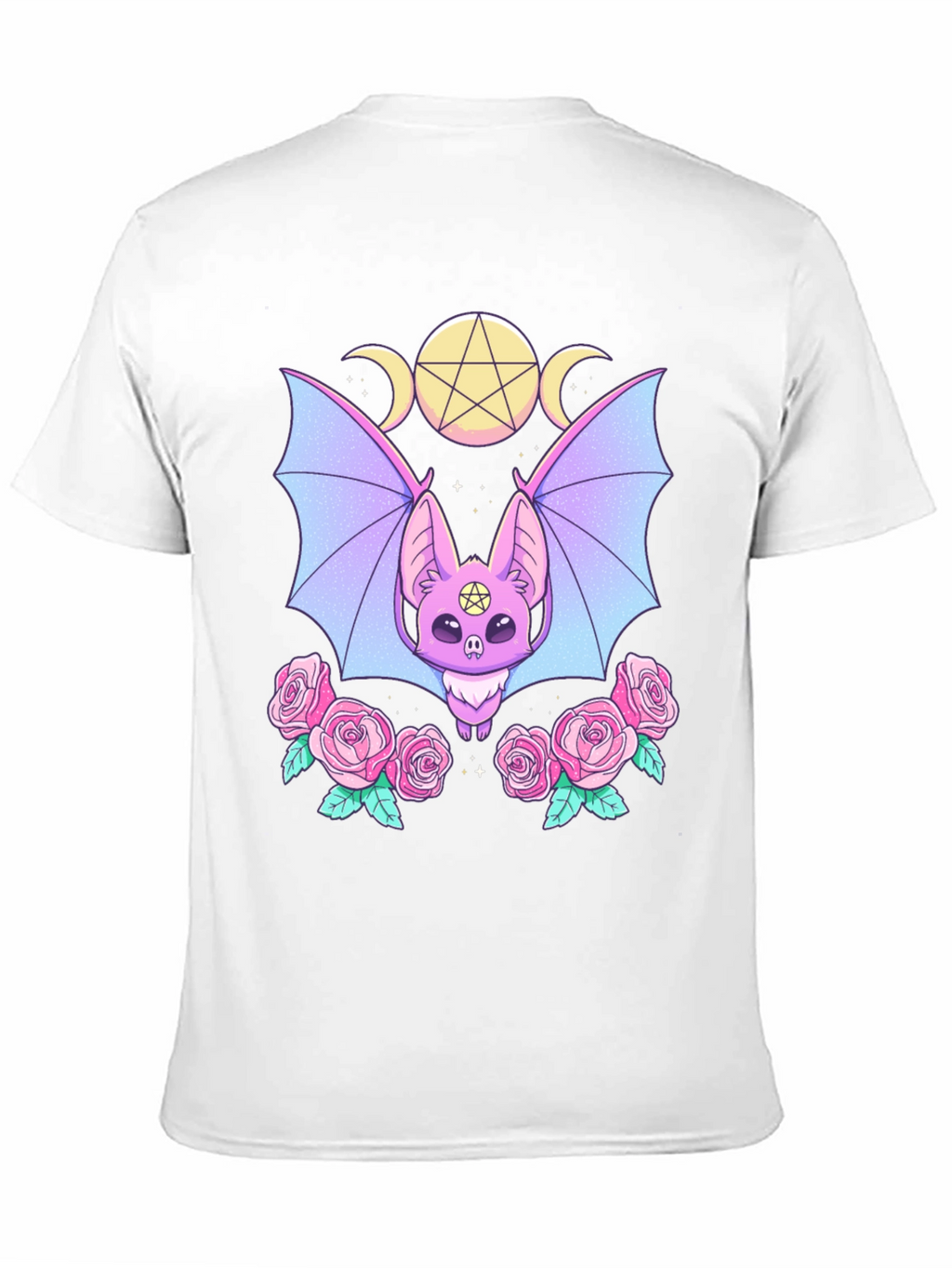 Pastel Goth Bat & Roses Graphic Tee