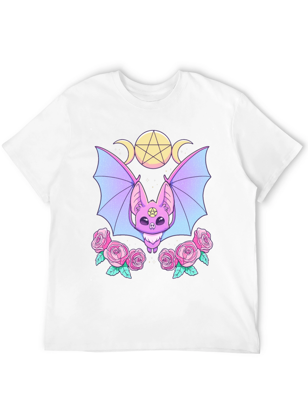 Pastel Goth Bat & Roses Graphic Tee