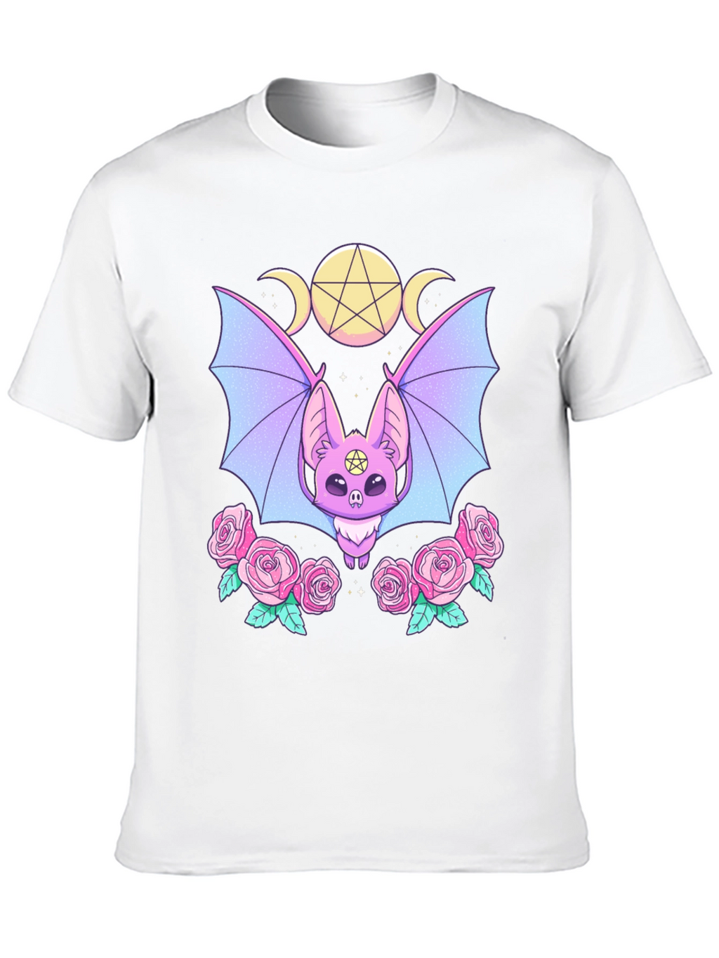 Pastel Goth Bat & Roses Graphic Tee