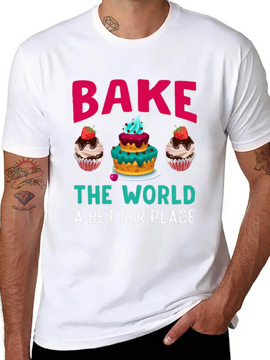 Bake The World Tee - Cupcake Graphic T-Shirt