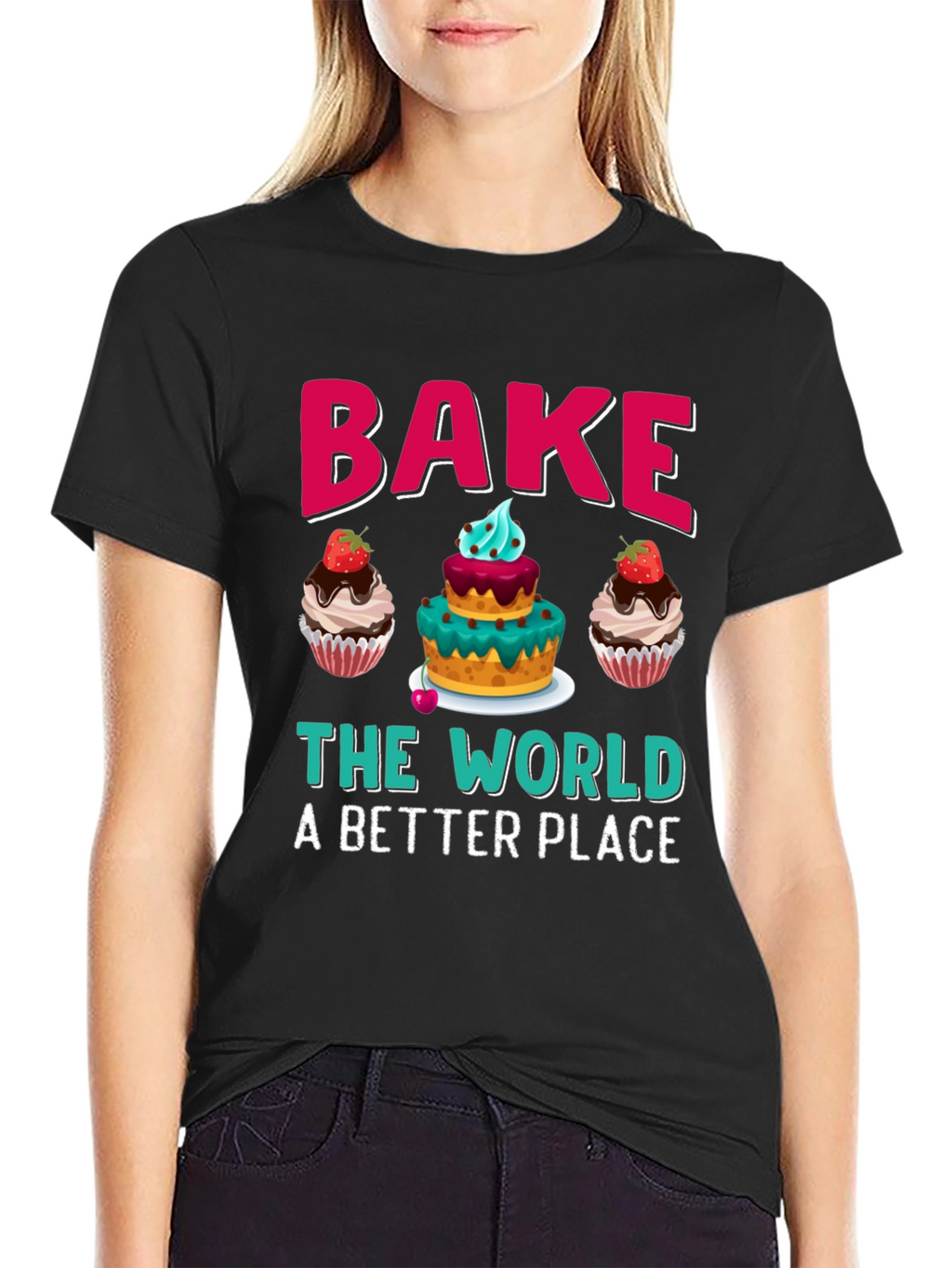 Bake The World Tee - Cupcake Graphic T-Shirt